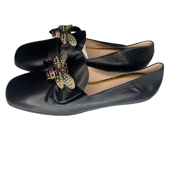 GUCCI WOMENS SZ EU39.5 QUEEN MARGARET BLACK LEATHER LOAFERS - Picture 2 of 8